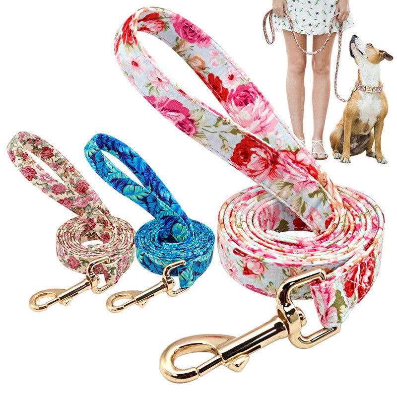 🌸 Nylon Floral Dog Leash – Stylish Rope Lead for Small, Medium & Large Dogs | Durable 1.5m Walking Rope in Beige, Blue & Pink!! - PAWLUX Best Pet Supplies 