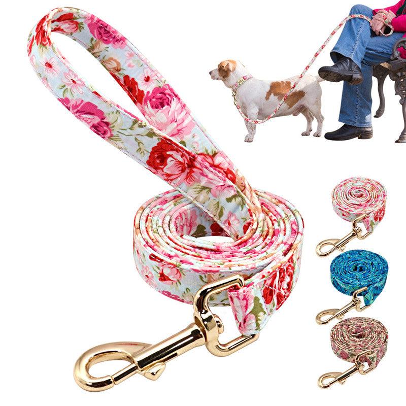 🌸 Nylon Floral Dog Leash – Stylish Rope Lead for Small, Medium & Large Dogs | Durable 1.5m Walking Rope in Beige, Blue & Pink!! - PAWLUX Best Pet Supplies 