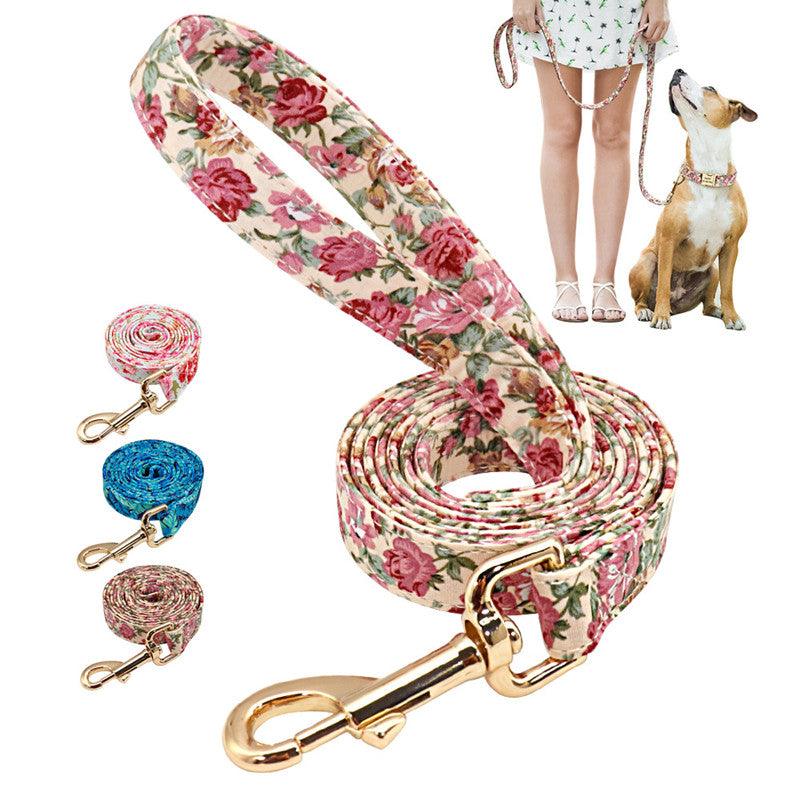 🌸 Nylon Floral Dog Leash – Stylish Rope Lead for Small, Medium & Large Dogs | Durable 1.5m Walking Rope in Beige, Blue & Pink!! - PAWLUX Best Pet Supplies 