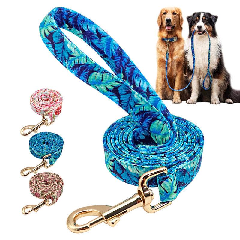 🌸 Nylon Floral Dog Leash – Stylish Rope Lead for Small, Medium & Large Dogs | Durable 1.5m Walking Rope in Beige, Blue & Pink!! - PAWLUX Best Pet Supplies 